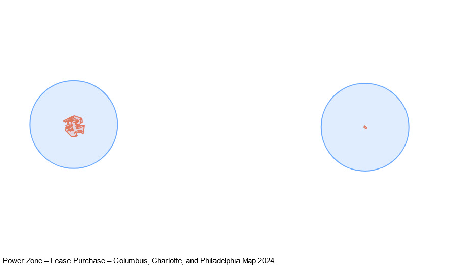 Power Zone – Lease Purchase – Columbus, Charlotte, and Philadelphia map