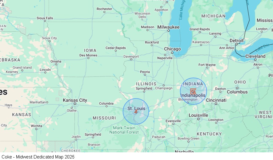 Coke - Midwest Dedicated map