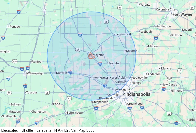 Dedicated - Shuttle – Lafayette, IN - VMPE-LEC 1st Shift map
