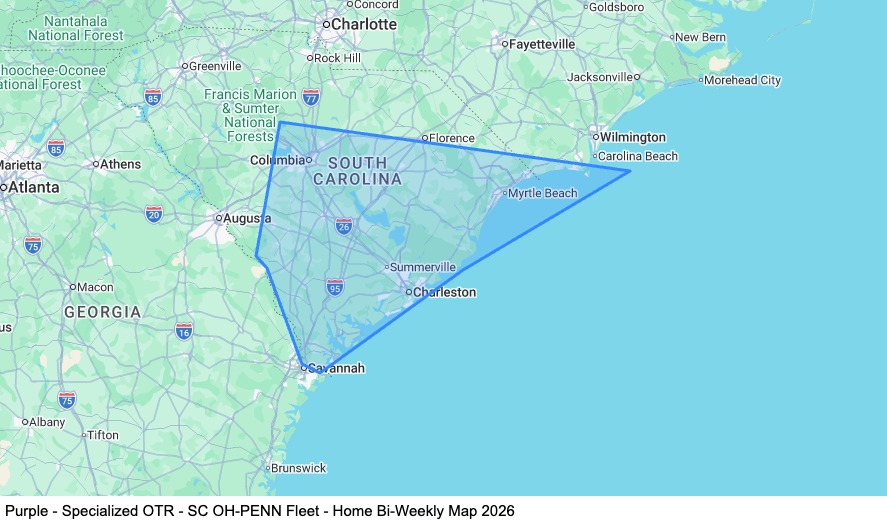 Specialized OTR - SC OH-PENN Fleet - Home Bi-Weekly map