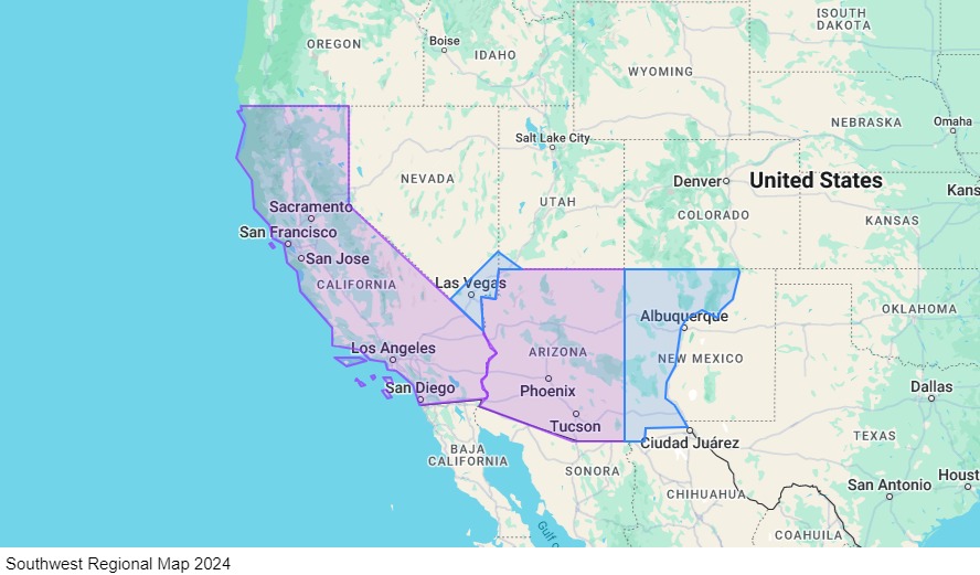 Southwest Regional – $1,200-$1,450/week map