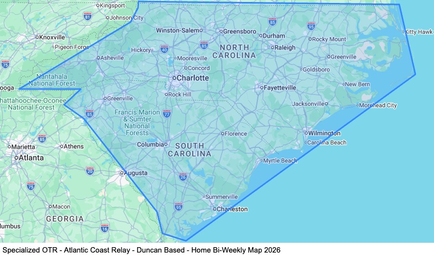 Specialized OTR - Atlantic Coast Relay - Duncan Based - Home Bi-Weekly map