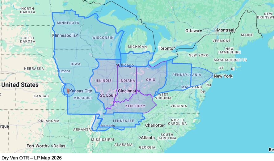Dry Van OTR - Home Bi-Weekly map