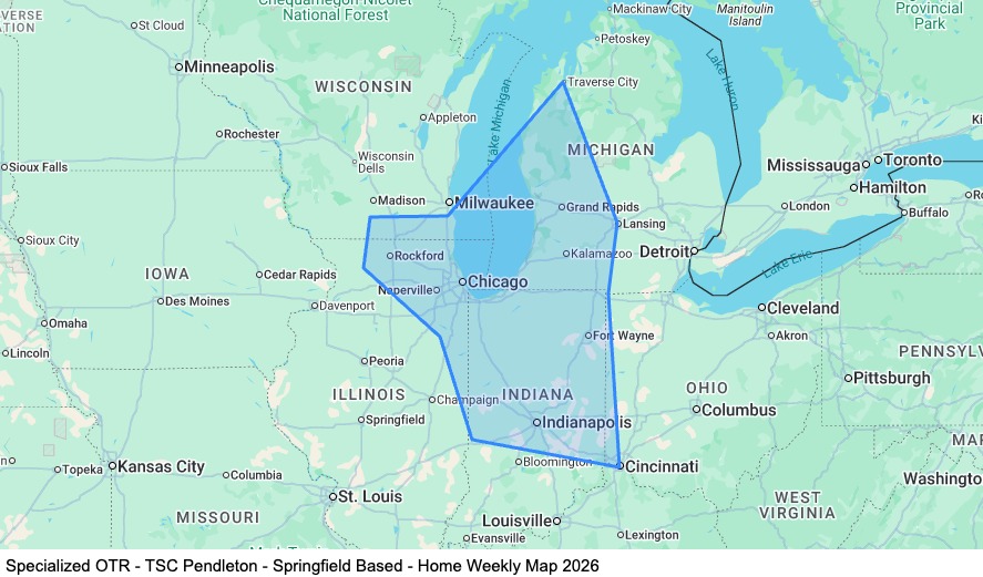 Specialized OTR - Dedicated Tour Fleet - Springfield Based - Home Weekly map