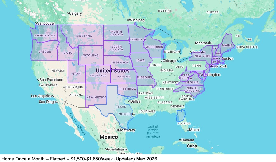 Home Once a Month – Flatbed map