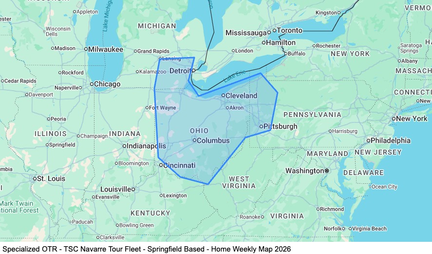 Specialized OTR - Dedicated Tour Fleet - Springfield Based - Home Weekly map