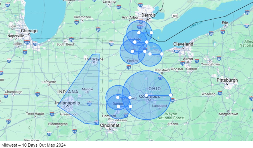 Midwest – 10 Days Out map