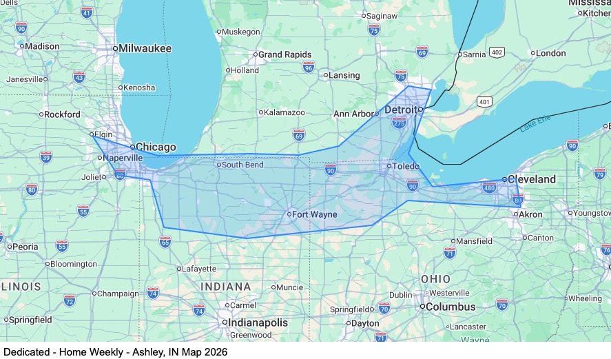 Dedicated - Home Weekly - Ashley, IN map