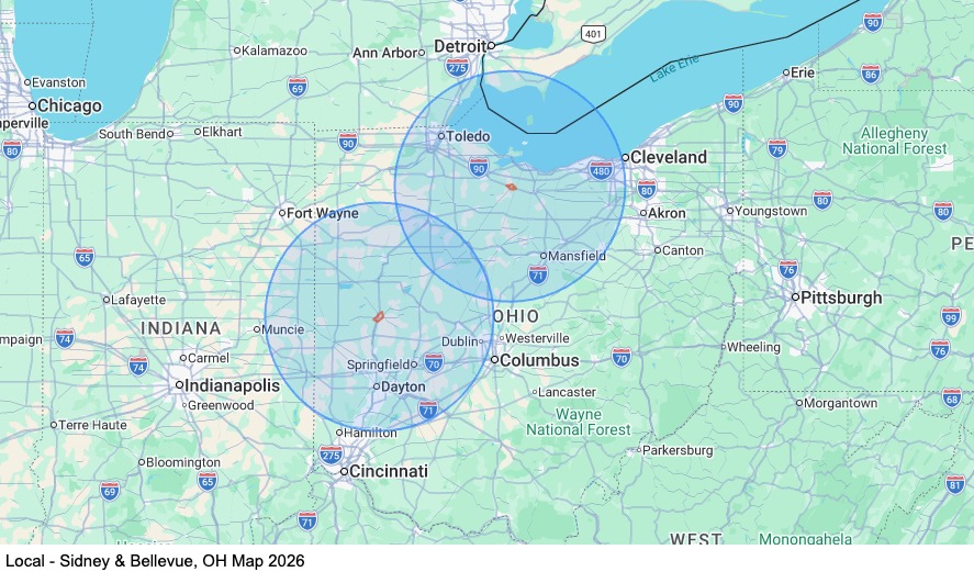 Local - Sidney & Bellevue, OH map