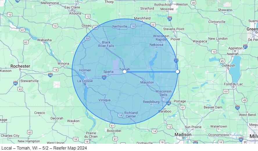 Local – Tomah, WI – 5/2 – Reefer map