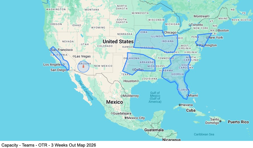 Capacity - Teams - OTR - 3 Weeks Out map