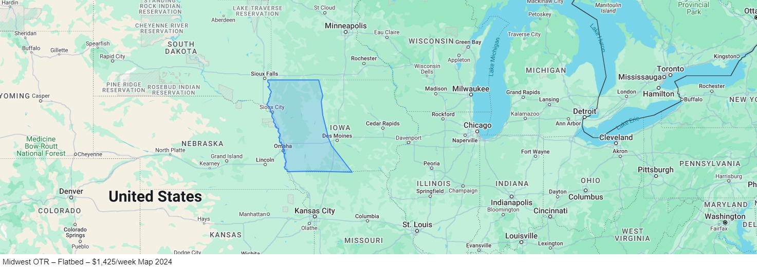 Midwest OTR – Flatbed – $1,425/week map