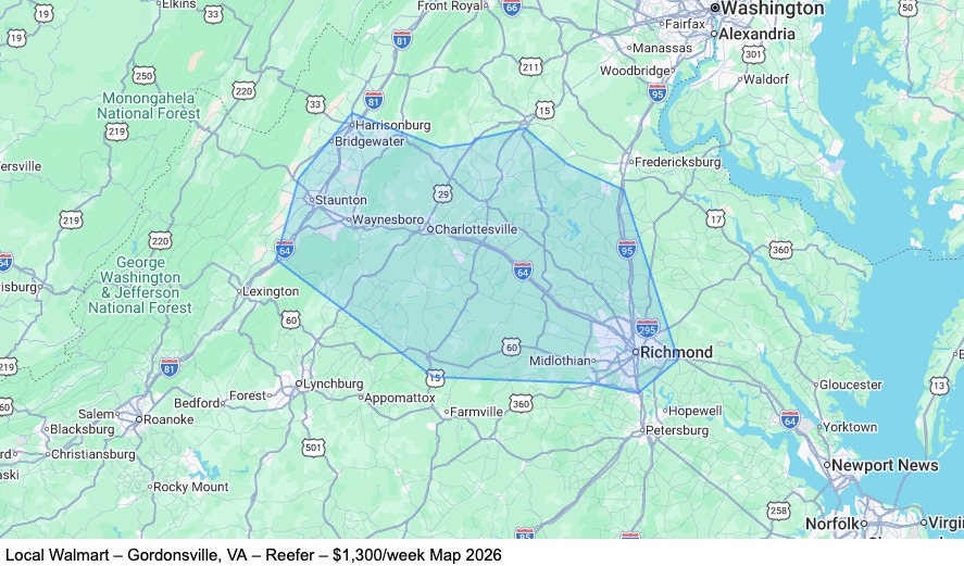 Dedicated - Home Daily – Gordonsville, VA – Reefer map