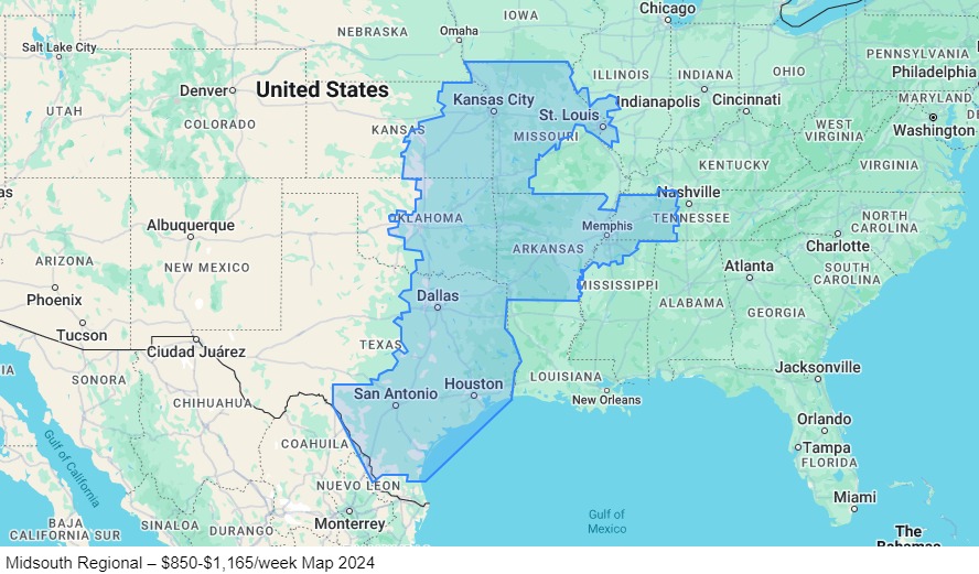 Midsouth Regional – $850-$1,165/week map