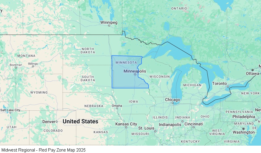 Midwest Regional - Red Pay Zone map