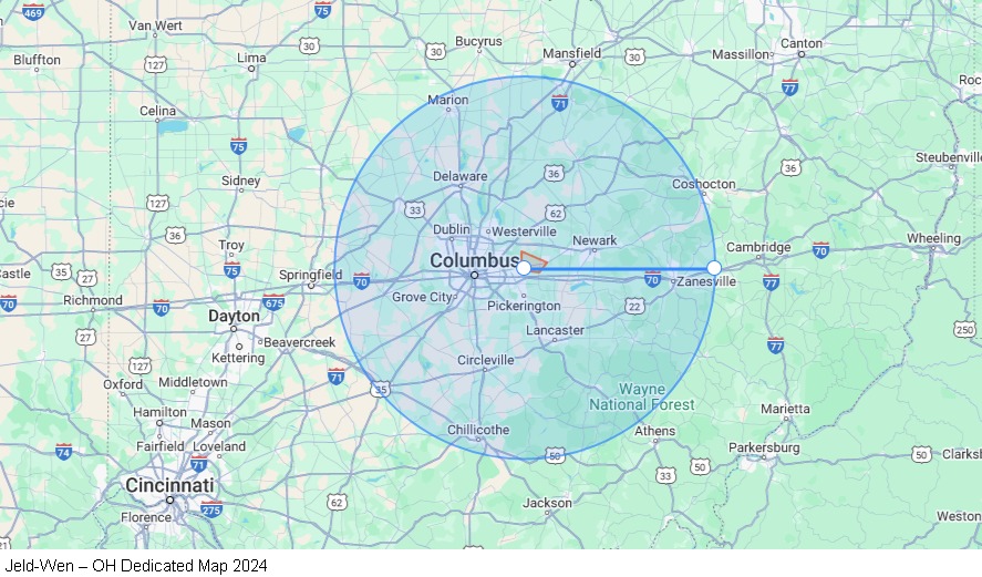 Jeld-Wen – OH Dedicated – $1,500/week map