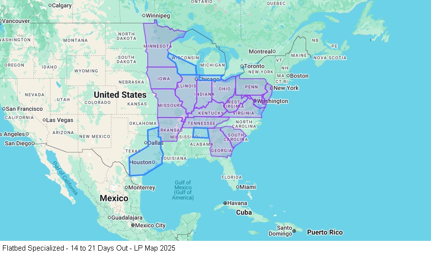 Flatbed Specialized 101 – Lease Purchase – 14 to 21 Days Out map