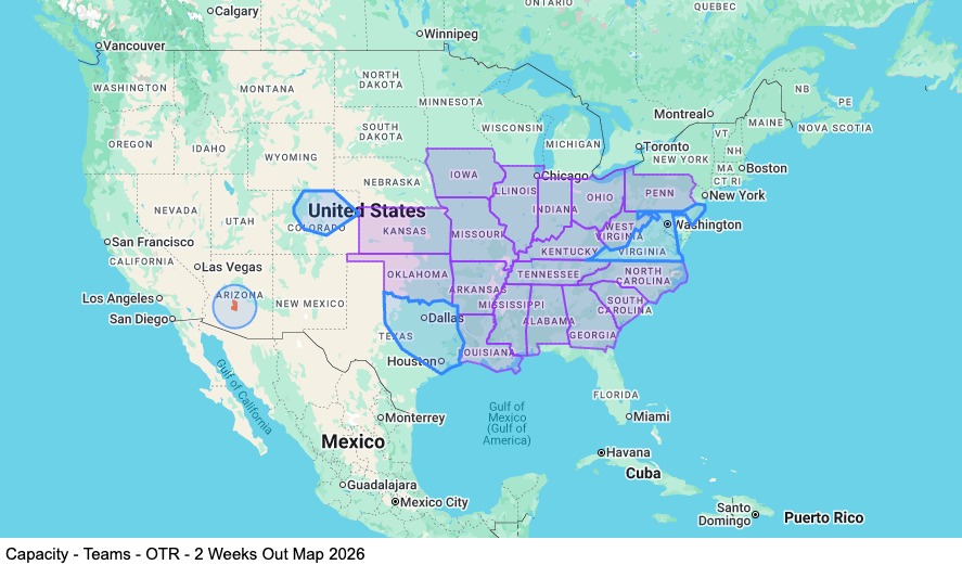 Capacity - Teams - OTR - 2 Weeks Out map
