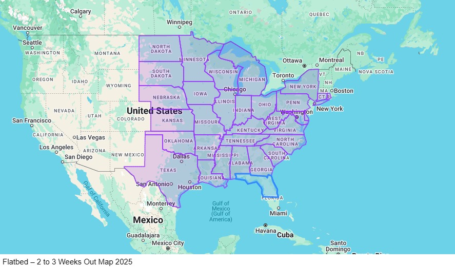 Lease Purchase Flatbed - Home 2 to 3 weeks out map
