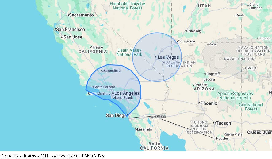 Capacity - Teams - OTR - 4+ Weeks Out map
