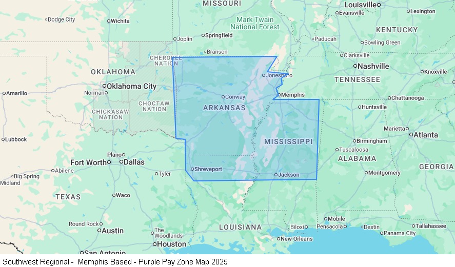 Southwest Regional - Memphis Based map