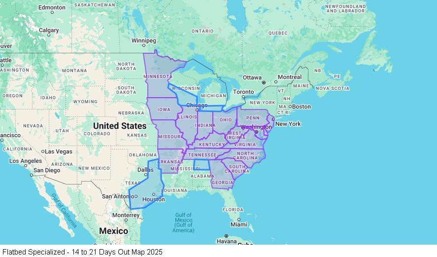 Flatbed Specialized – 14 to 21 Days Out map