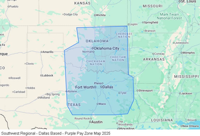 Southwest Regional - Dallas Based map