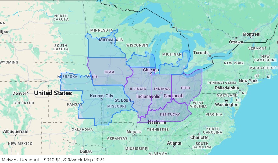 Midwest Regional – $940-$1,220/week map