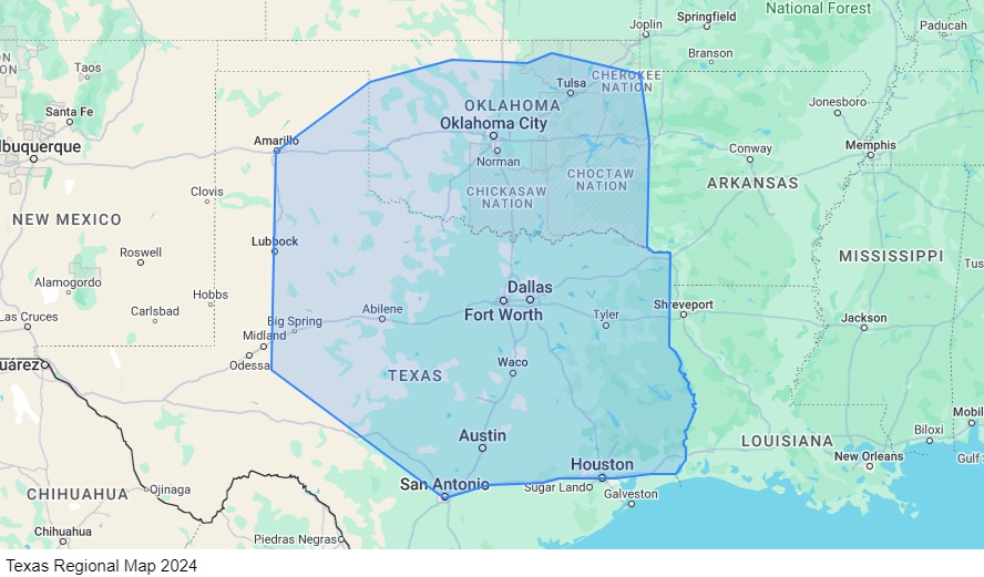 Texas Regional – $1,100-$1,175/week map