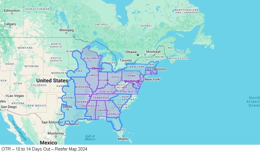 OTR – 10 to 14 Days Out – Reefer map