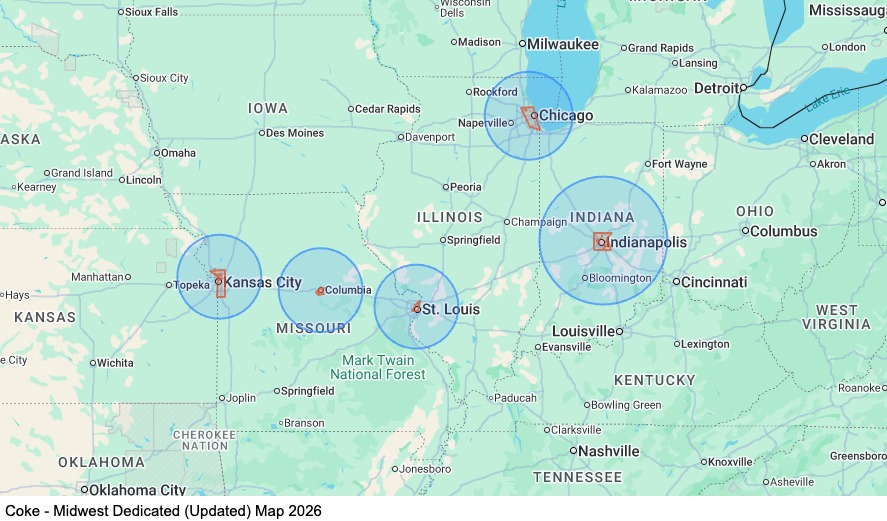 Coke - Midwest Dedicated map