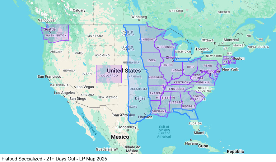 Flatbed Specialized – Lease Purchase – 21+ Days Out map