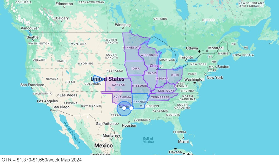 OTR – $1,370-$1,650/week map