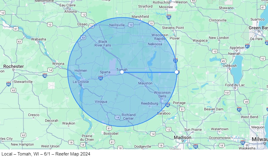 Local – Tomah, WI – 6/1 – Reefer – $1,641/week map