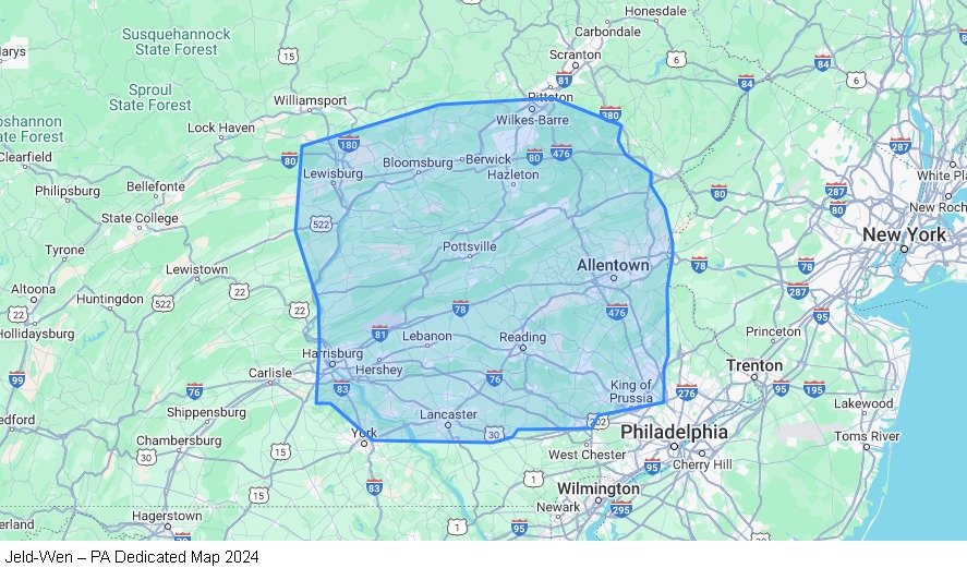 Jeld-Wen – PA Dedicated map