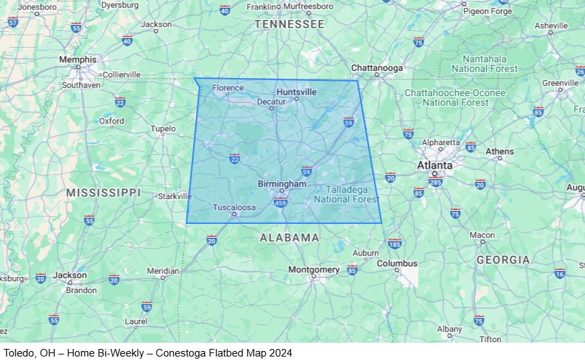 Toledo, OH – Home Bi-Weekly – Conestoga Flatbed map