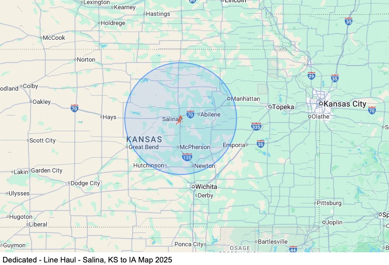 Dedicated - Line Haul - Salina, KS to IA map