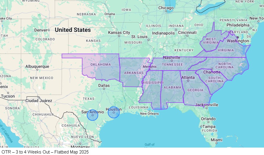 OTR – 3 to 4 Weeks Out – Flatbed map