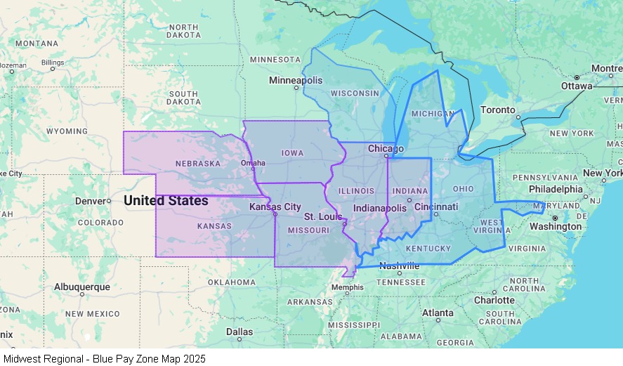 Midwest Regional - Blue Pay Zone map