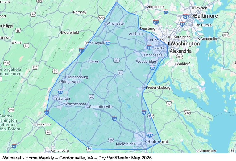 Dedicated - Home Weekly – Gordonsville, VA – Dry Van/Reefer - Lease Purchase map