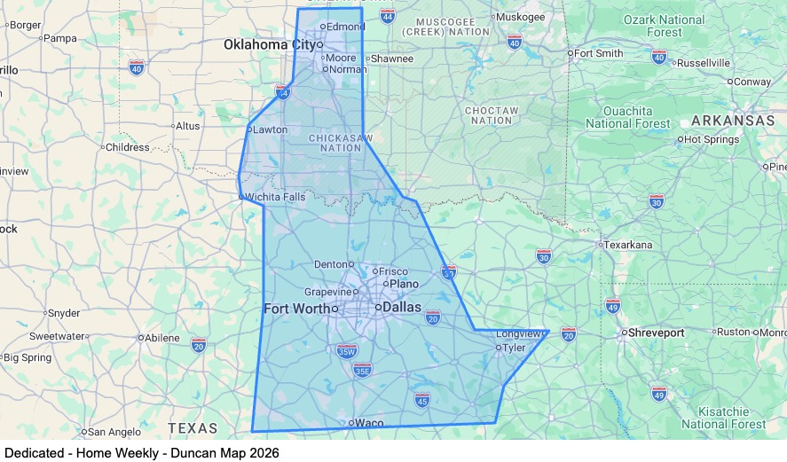 Dedicated - Home Weekly - Duncan map