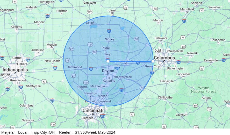 Dedicated - Home Daily – Tipp City, OH – Dry Van/Reefer map