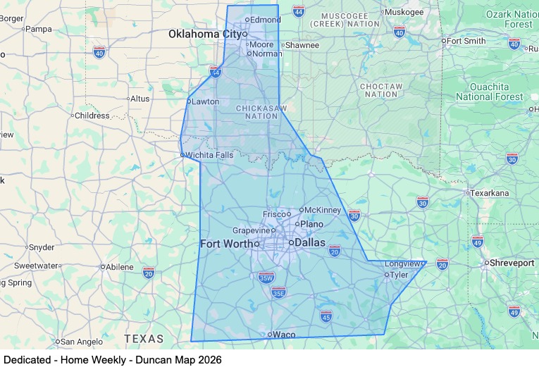 Dedicated - Home Weekly - Duncan map