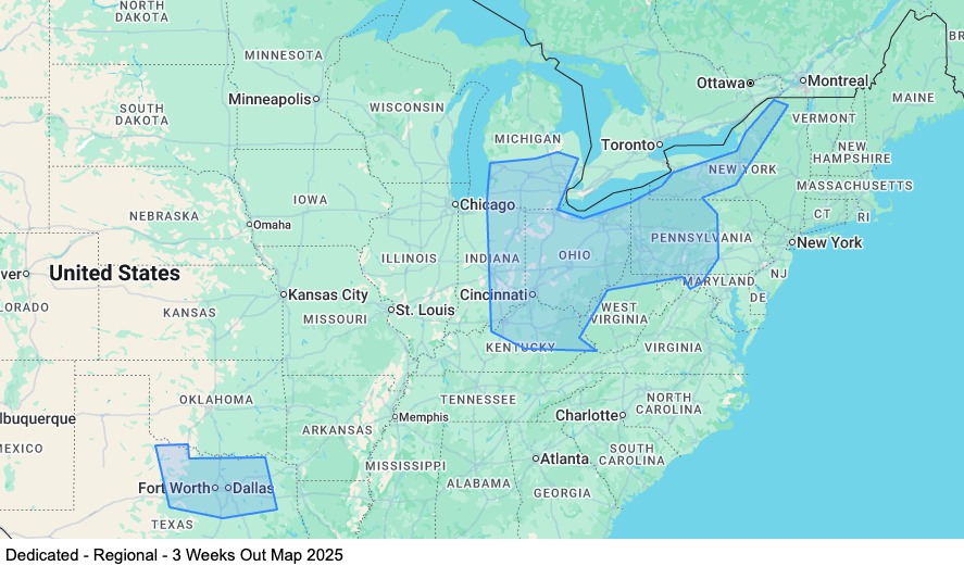 Dedicated - Regional - 3 Weeks Out map