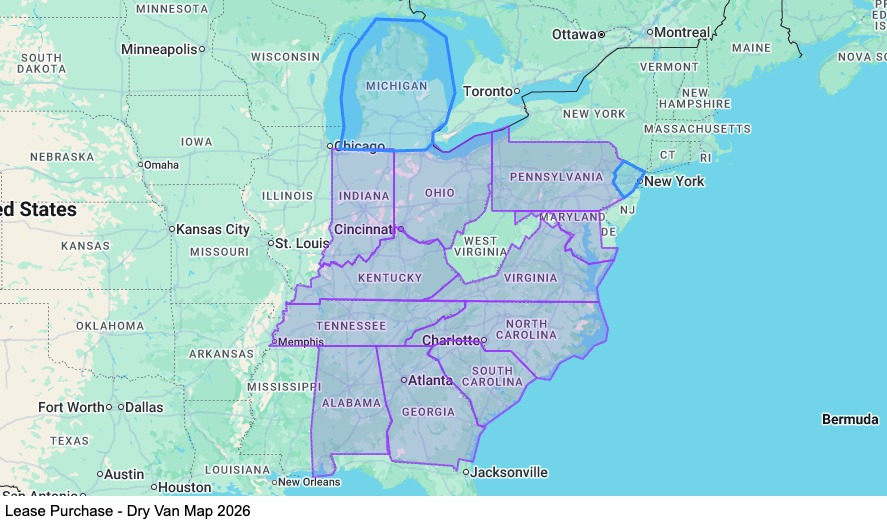 Lease Purchase Dry Van - Home Bi-Weekly map