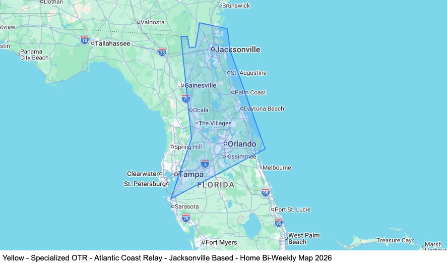 Specialized OTR - Atlantic Coast Relay - Jacksonville Based - Home Bi-Weekly map