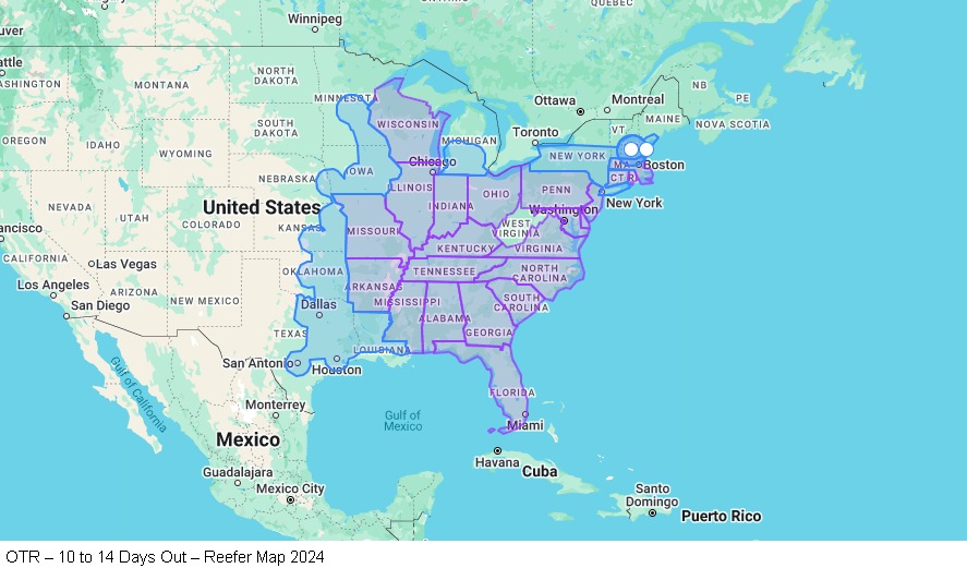 OTR – 10 to 14 Days Out – Reefer map